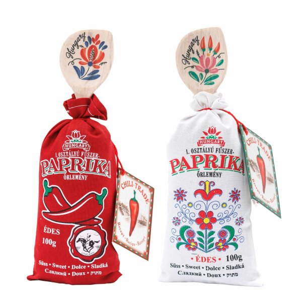 Mildes Paprikapulver mit Holzlöffel / Csemege füszerpaprika örlemeny Fakanallal 100 g / Chili Trade /