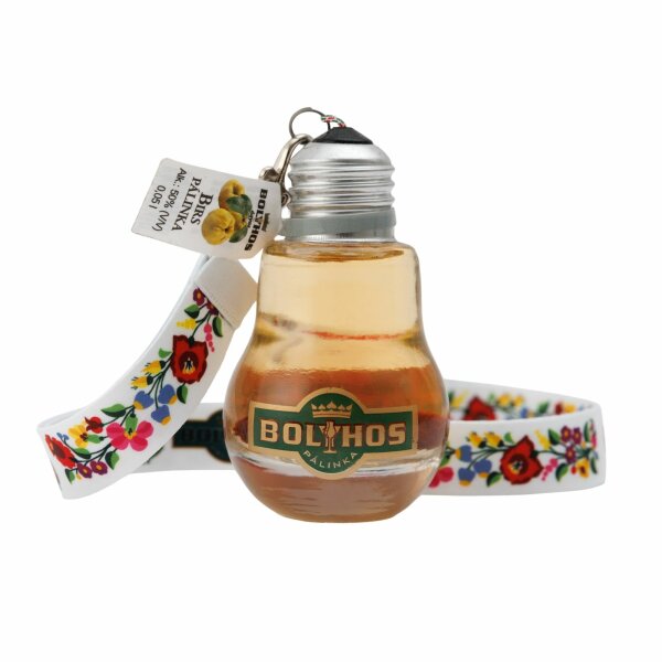 Bolyhos Quitte / Birsalma palinka 50% 0,05 l Glühbirne Flasche