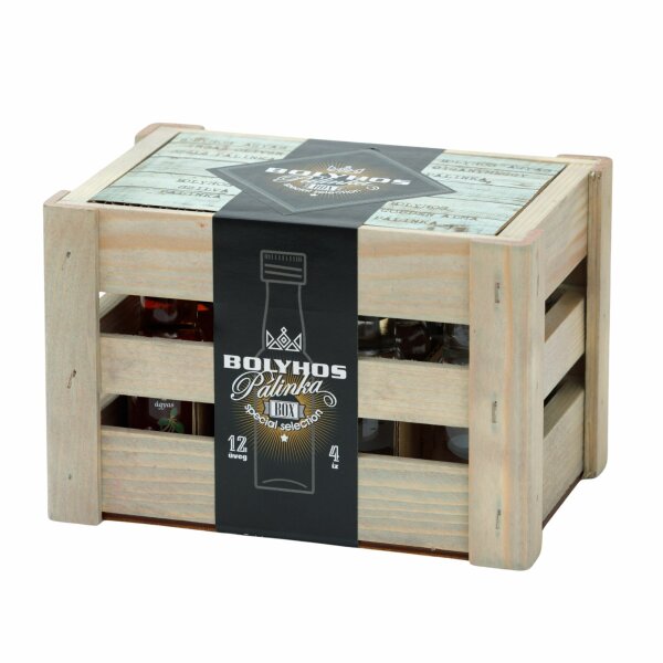 Bolyhos Palinka Party Box Holz 12 x 0,02 l