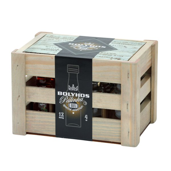 Bolyhos Pálinka Party Box Holz 12 x 0,02 l