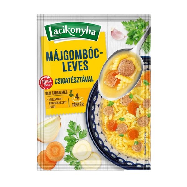Leberknödelsuppe mit "Schneckenhaus"-Nudeln / Majgombocleves Csigatesztaval 64 g / Lacikonyha /