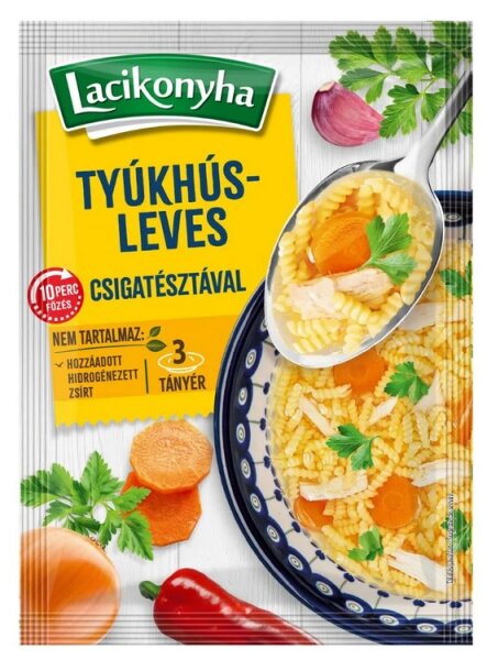 Hühnersuppe mit "Schneckenhaus"-Nudeln / Tyukhusleves Csigatesztaval 65 g / Lacikonyha /