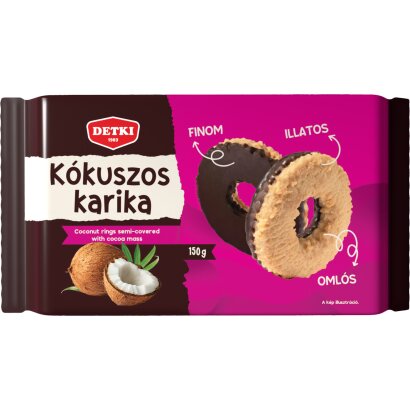 Kokosringe Zartbitter / Kokuszos Karika Etbevonoval 150 g / Detki /